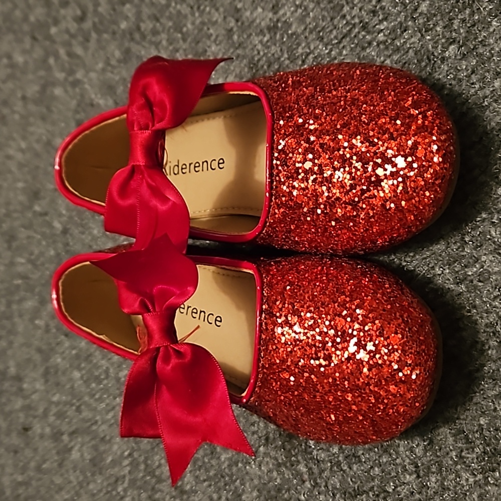 Girls red glitter mary jane dress shoes